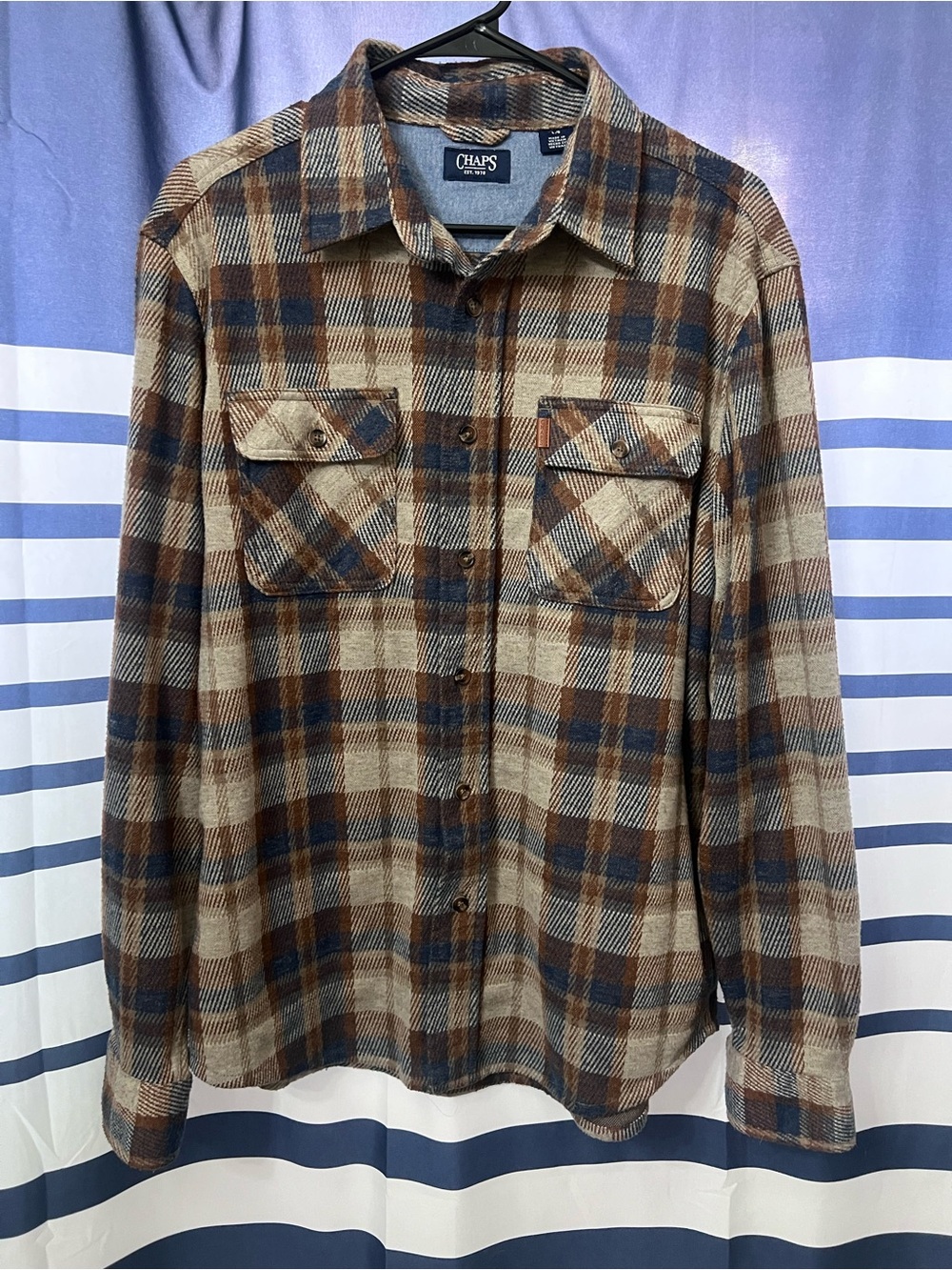 Chaps Brown and Blue Plaid Button-Down Shirt